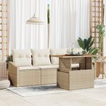 vidaXL Canapé de jardin 5 pièces avec coussins Beige en poly rotin