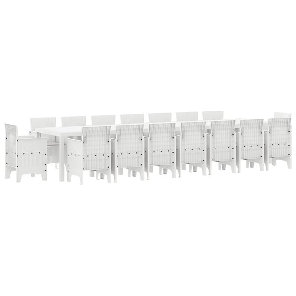 Ensemble de salle à manger de jardin de 17 pièces avec coussins Rattan poly blanc