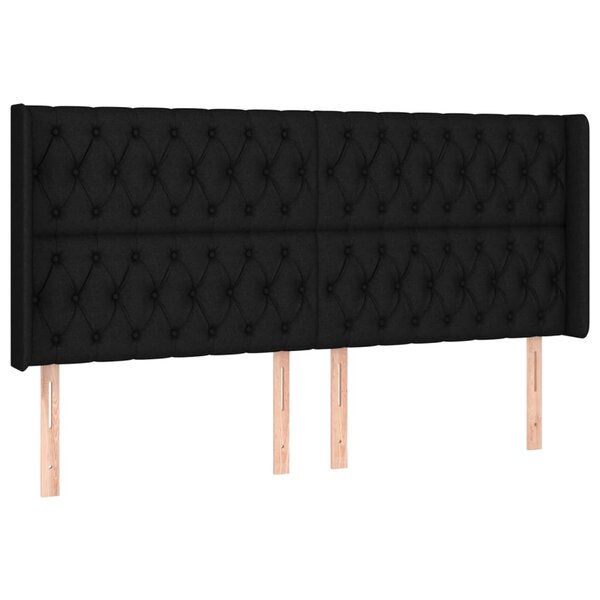 vidaXL Tête de lit avec oreilles Noir 203x16x118/128 cm Tissu