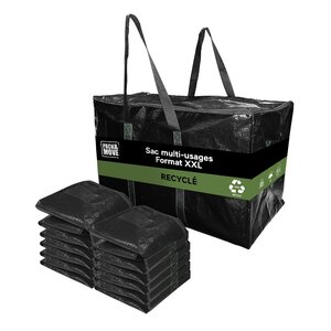 Pack and Move - Lot 10 Grands Sacs Déménagement Recyclé - Rangement Et Transport Ultra Résistant - Réutilisable - Poignées Solides - 100L