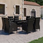 vidaXL Ensemble à Manger de jardin 9 Pièces Résine tressée et verre Noir