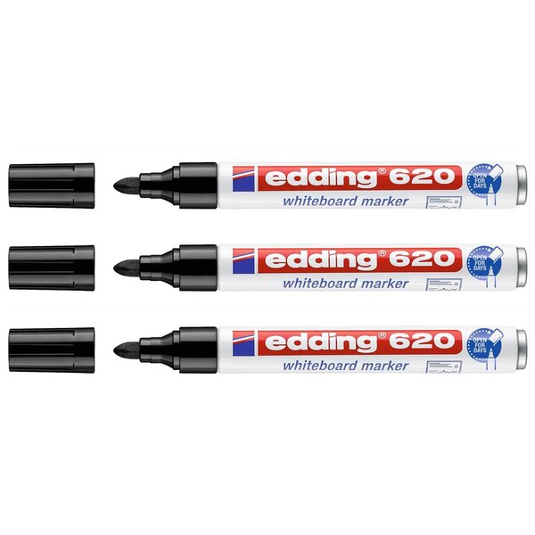 Marqueur pour Tableaux blancs 620 Noir Corps Alu Pointe Ronde 1 5-3 mm x 3 EDDING