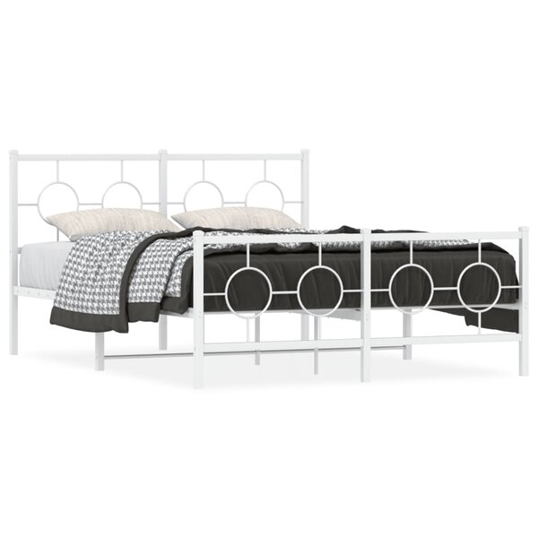 vidaXL Cadre de lit métal sans matelas et pied de lit blanc 140x190 cm