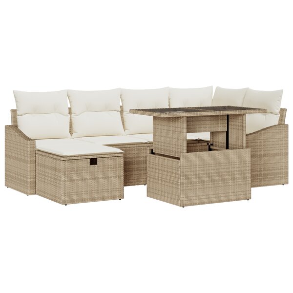 vidaXL Ensemble de canapé de jardin 7 pièces avec des coussins beige en polyrotin