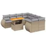 vidaXL Salon de jardin avec coussins 9 Pièces beige résine tressée