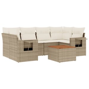 vidaXL Salon de jardin avec coussins 7 Pièces beige résine tressée