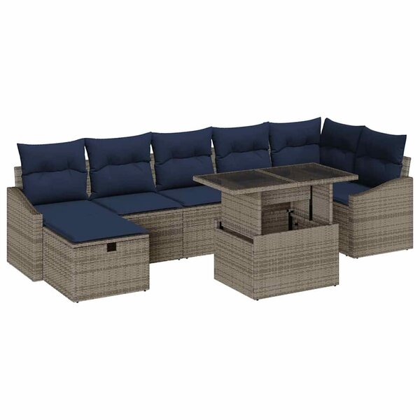 vidaXL Ensemble de canapé de jardin 8 Pièces Gris polyrotin