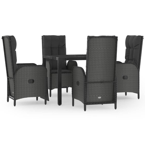 vidaXL Ensemble à manger de jardin coussins 5Pièces Noir Résine tressée