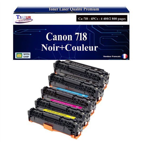 T3AZUR -Lot de 5 Toners compatibles avec Canon 718  pour Canon LBP7200CN  LBP7210CDN  LBP7660CDN (Noir+Couleur)