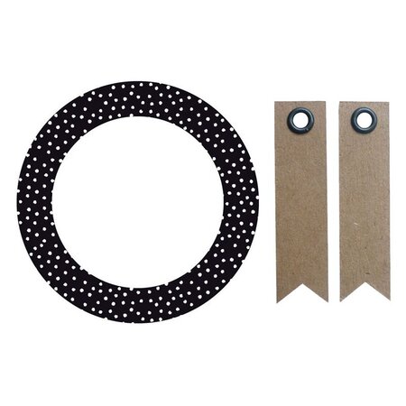12 stickers cercle Ø 6 3 cm Noir à pois blancs + 20 étiquettes kraft Fanion