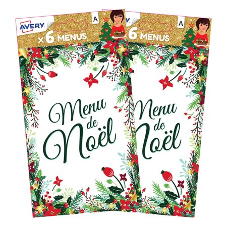 Lot de 12 menus de noël traditionnels floral