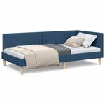 vidaXL Cadre de lit d'angle Bleu 90 x 200 cm Tissu et bois reconstitué