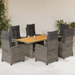 vidaXL Ensemble à manger de jardin et coussins 7 Pièces gris rotin