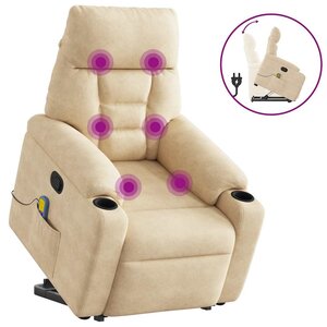 vidaXL Fauteuil inclinable de massage crème tissu microfibre