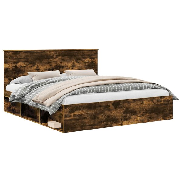vidaXL Cadre de lit Chêne fumé 180 x 200 cm Bois de pin massif