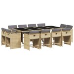 vidaXL Ensemble à manger de jardin coussins 13 Pièces mélange beige rotin