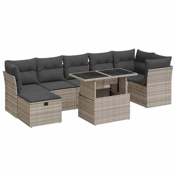 vidaXL Salon de jardin 8 Pièces avec coussins gris clair résine tressée