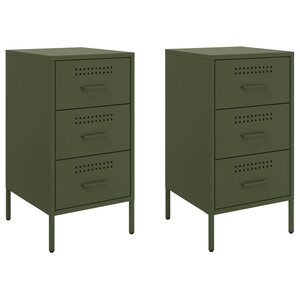 vidaXL Tables de chevet 2 Pièces vert olive 36x39x68 cm acier