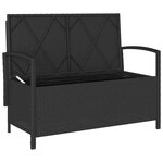 vidaXL Banc de rangement de jardin avec coussin noir résine tressée