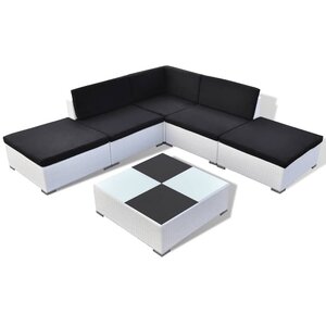 vidaXL Salon de jardin 6 Pièces avec coussins résine tressée blanc