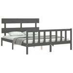 vidaXL Cadre de lit avec tête de lit gris King Size bois massif