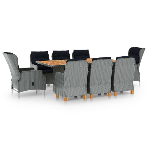 vidaXL Ensemble à manger 9 Pièces avec coussins résine tressée gris clair
