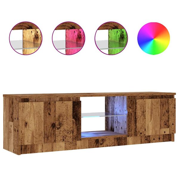 vidaXL Meuble TV avec lumières LED vieux bois bois d'ingénierie