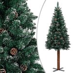 vidaXL Sapin de Noël mince bois véritable et neige blanche vert 210 cm