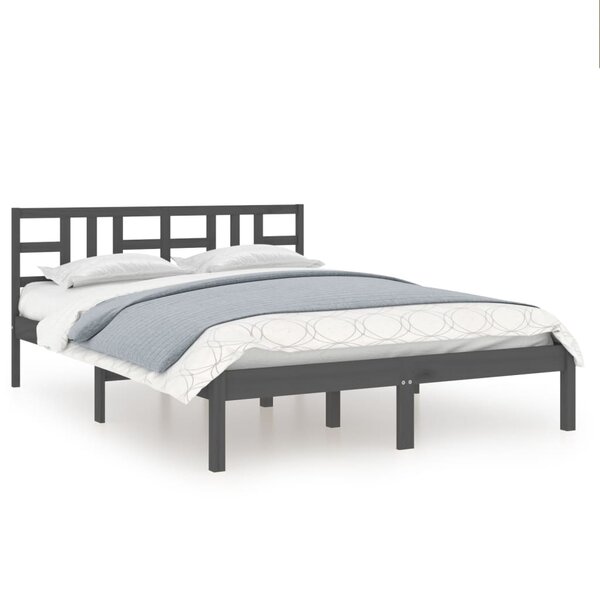 vidaXL Cadre de lit Gris Bois massif 135x190 cm Double