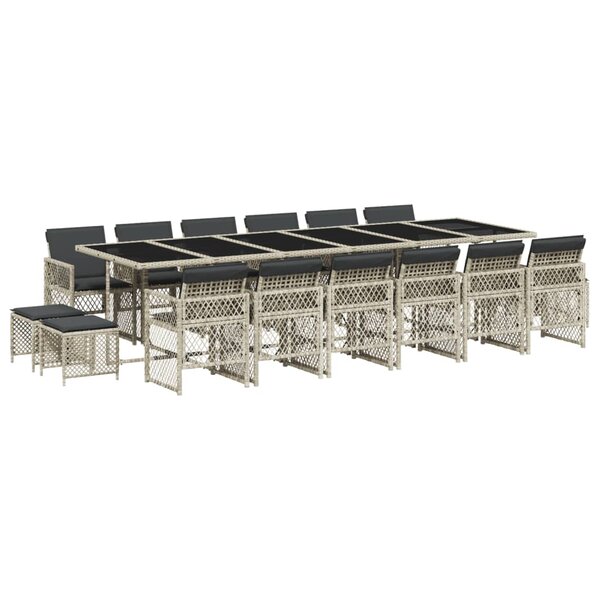 vidaXL Ensemble à manger de jardin et coussins 17 Pièces gris clair rotin