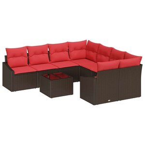 vidaXL Ensemble de Canapés 9 Pièces Marron et rouge polyrotin