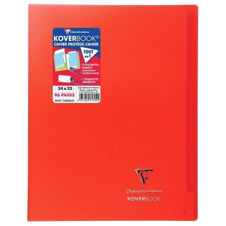 CLAIREFONTAINE Koverbook Cahier piqure 96 pages avec rabats - 240 x 320 mm - 5 x 5 papier PEFC 90 g - Rouge