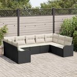 vidaXL Ensemble de canapé de jardin avec coussin 9 Pièces Noir Poly rotin