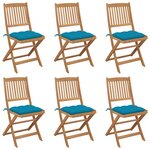 vidaXL Chaises pliables de jardin lot de 6 avec coussins Bois d'acacia