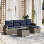 vidaXL Salon de jardin 6 Pièces avec coussins gris résine tressée