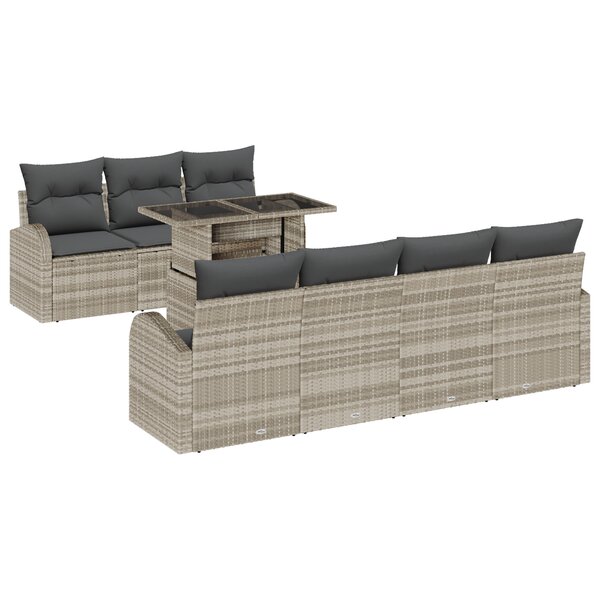 Ensemble de canapés de jardin 8 pièces vidaXL avec coussins Gris clair Poly Rattan
