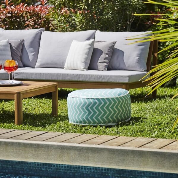Pouf gonflable jardin Bocarnea - Assise 53 cm - Revetement spun polyester 200 mg - Motif rayures vert d'eau