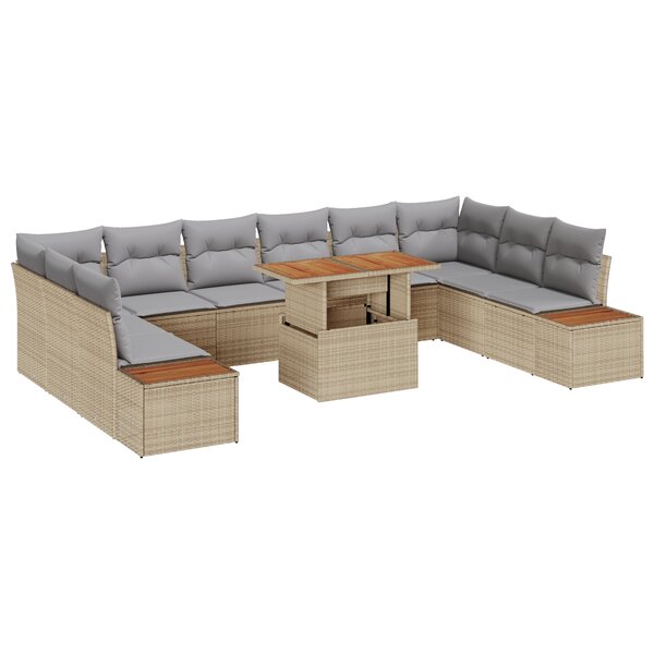 Canapé de Jardin en 11 pièces vidaXL avec Coussins Beige Rattan Poly