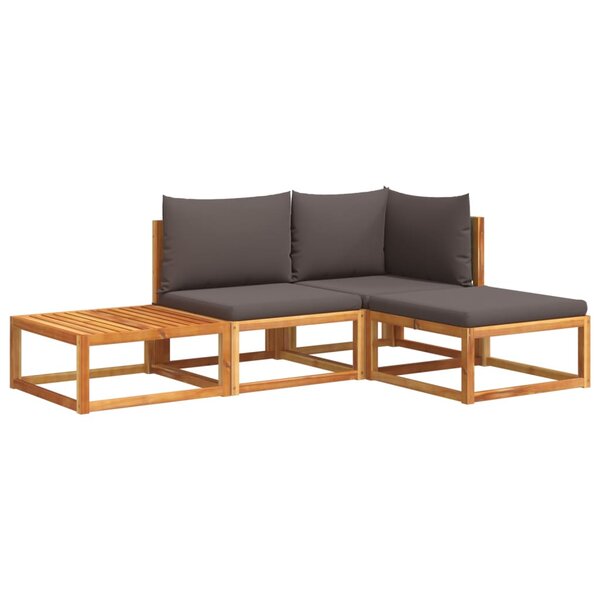 vidaXL Salon de jardin avec coussins 4 Pièces bois d'acacia massif