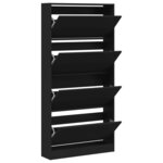 vidaXL Armoire à chaussures 4 tiroirs rabattables noir 80x21x163 5 cm