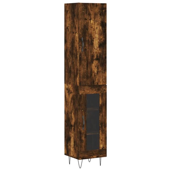 vidaXL Buffet haut Chêne fumé 34 5x34x180 cm Bois d'ingénierie
