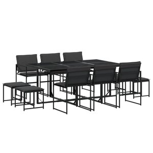 vidaXL Ensemble à manger de jardin avec coussins 11 Pièces noir textilène