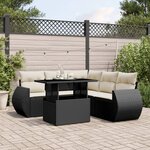vidaXL Salon de jardin 6 Pièces avec coussins noir résine tressée