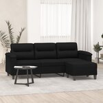vidaXL Canapé 3 places avec repose-pieds Noir 180 cm Tissu microfibre