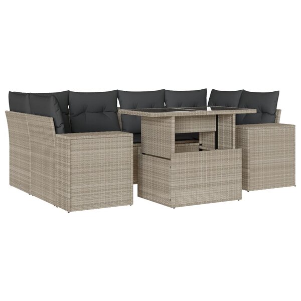 vidaXL Salon de jardin avec coussins 7 Pièces gris clair résine tressée