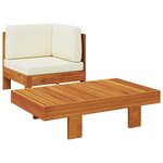 vidaXL Salon de jardin 2 Pièces avec coussins blanc crème Bois d'acacia