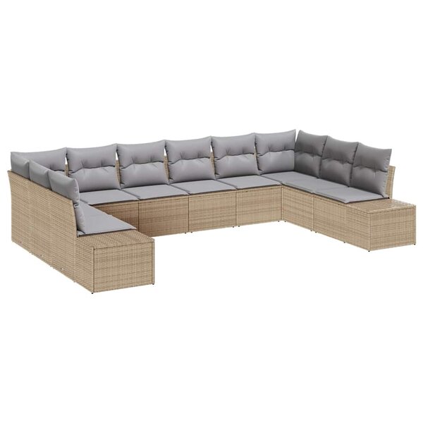 vidaXL Canapé de Jardin 10 Pièces avec Coussins Beige en Poly Rattan