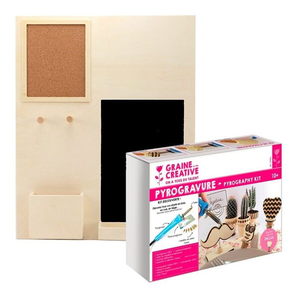 Coffret pyrogravure + organiseur de bureau en bois 39 x 49 cm