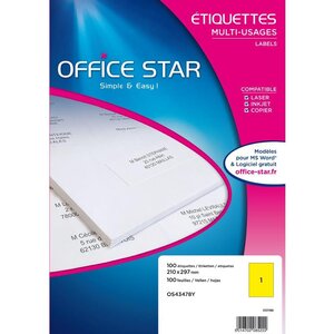 Boite de 100 étiquettes Office Star ILC 210 x 297 mm Jaune OFFICE STAR