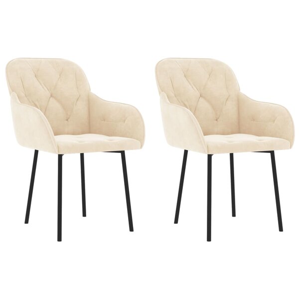vidaXL Chaises à manger lot de 2 Crème Velours
